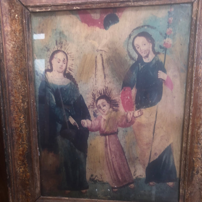 OIL PRINT ON BOARD OF HOLY FAMILY