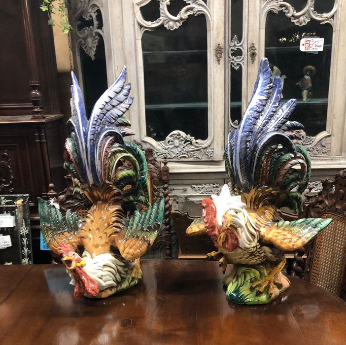 PAIR OF ITALAIN GLAZED POTTERY ROOSTERS