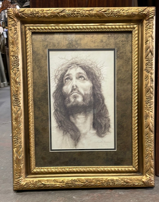 AMERICAN MADE JESUS PRINT IN GOLD FRAME - NOT OLD
