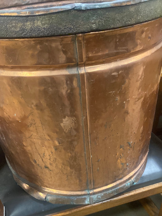 GIANT COPPER POT WITH IRON BANDS AND HANDLES