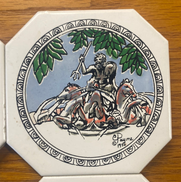 SET OF FOUR MYTHOLOGICAL COASTER