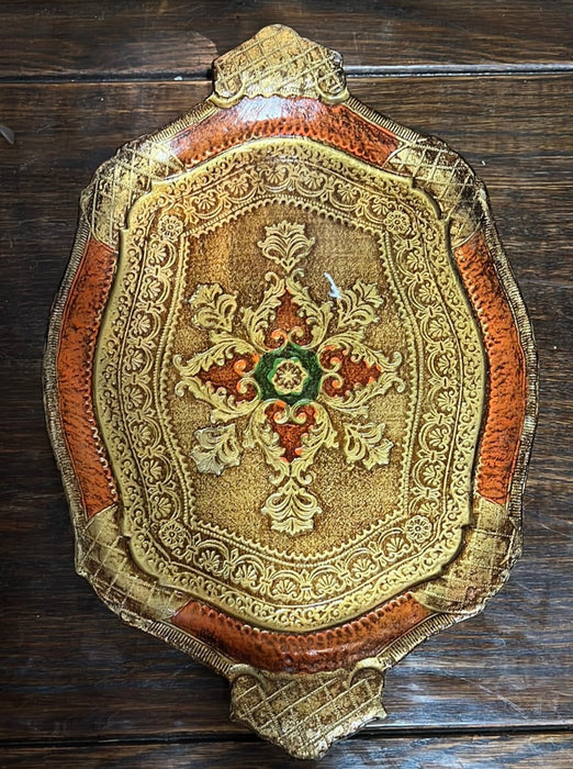 LARGE ORANGE AND GOLD FLORENTINE TRAY