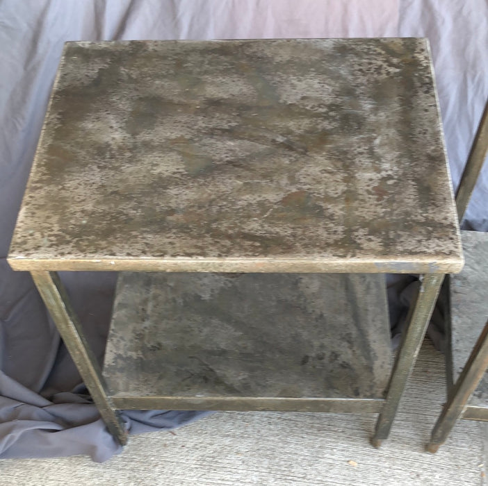 PAIR OF INDUSTRIAL STEEL SIDE TABLES