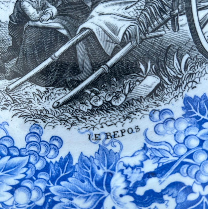 BLUE AND BLACK TRANSFERWARE IRONSTONE PLATE - EACH