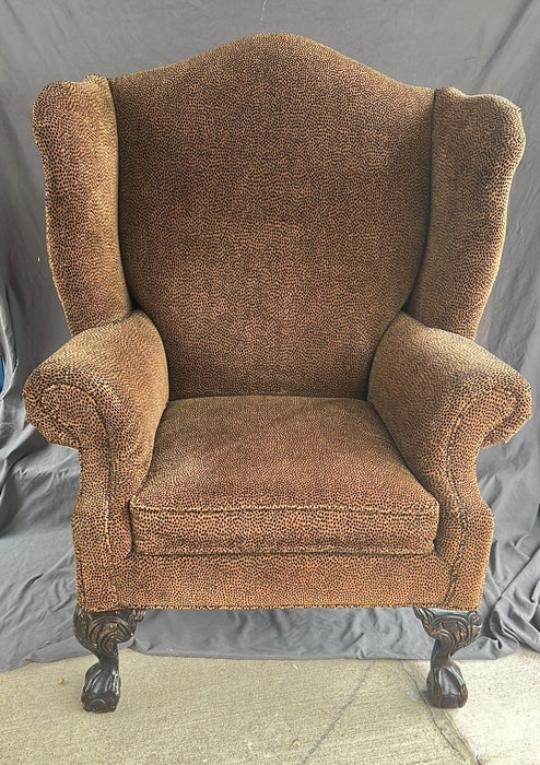 LEOPARD FABRIC WIDE WING BACK CHAIR