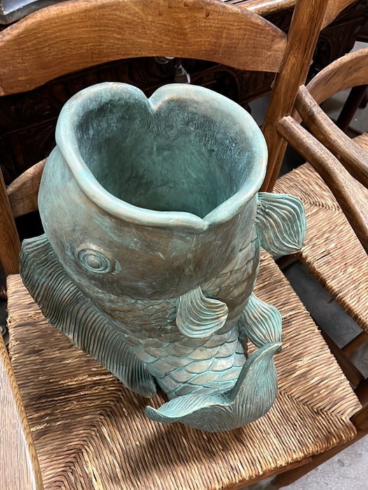VERDIGRIS AND GOLD BIG MOUTH FISH RESIN PLANTER
