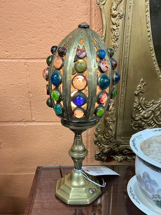 JEWELED BRASS MOROCCAN EGG SHAPED TABLE LAMP - AS FOUND