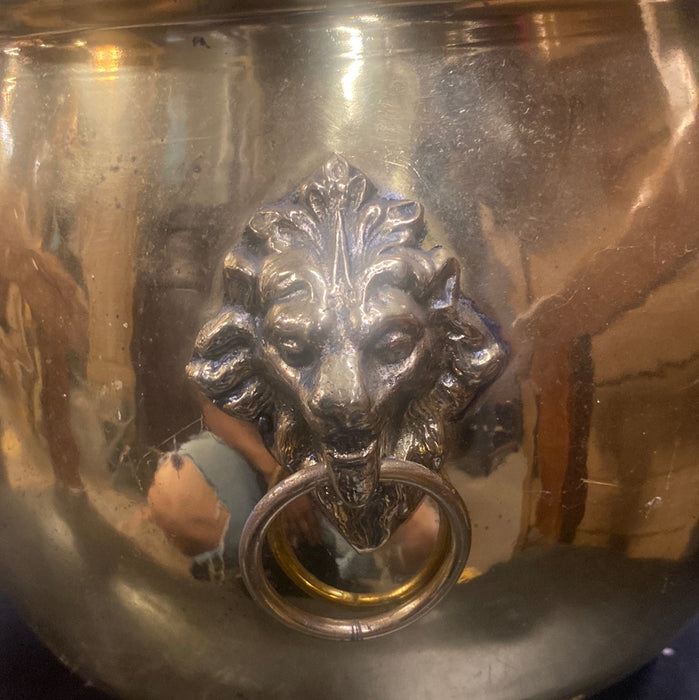 LARGE BRASS JARDINIERE WITH LION HEADS