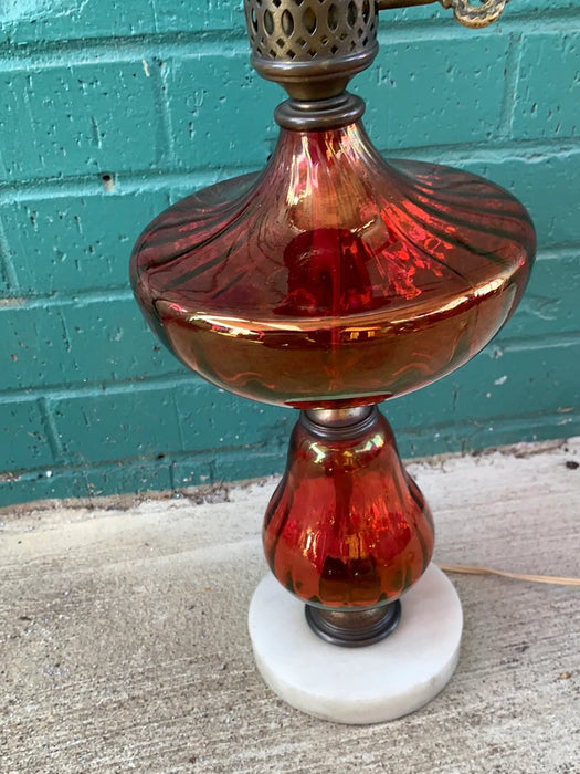 RUBY AND GOLD GLASS TABLE LAMP WITH MARBLE BASE