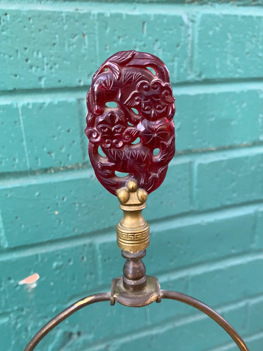 RUBY AND GOLD GLASS TABLE LAMP WITH MARBLE BASE