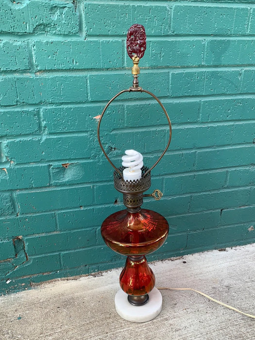 RUBY AND GOLD GLASS TABLE LAMP WITH MARBLE BASE