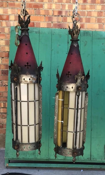 PAIR OF TOLE PAINTED GOTHIC LANTERNS