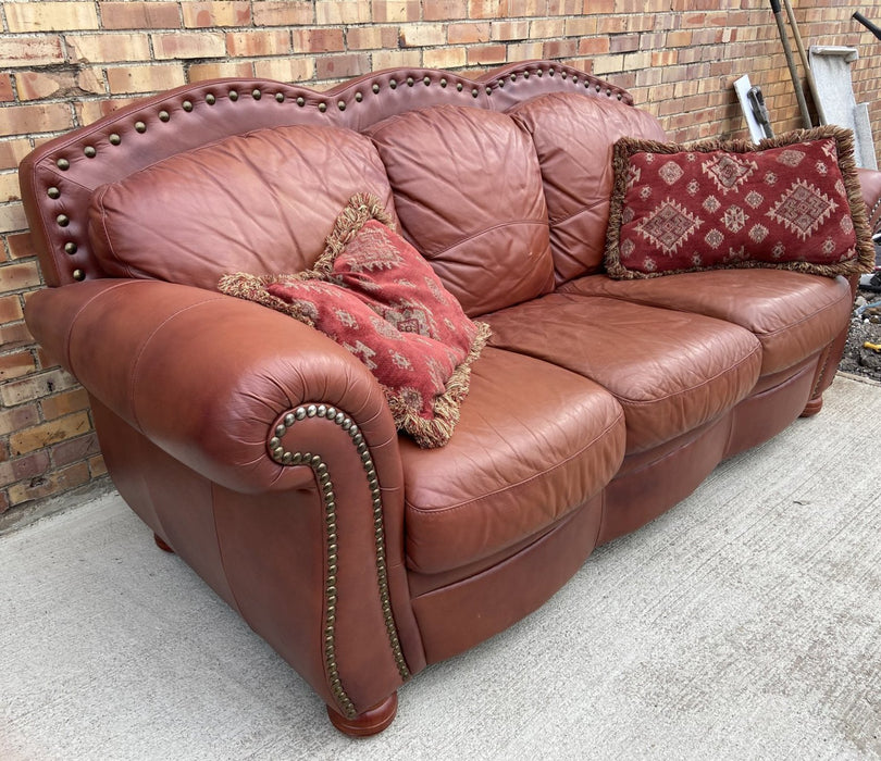 RUST COLORED LEATHER CONTEMPORARY SOFA