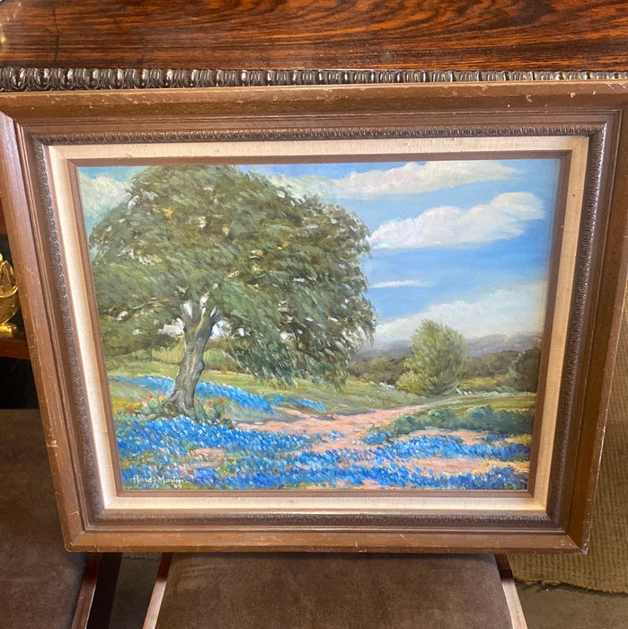 HARDY MARTIN LANDSCAPE WITH BLUEBONNETS AND CACTI UNDER TREE OIL PAINTING