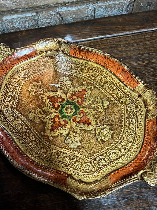LARGE ORANGE AND GOLD FLORENTINE TRAY
