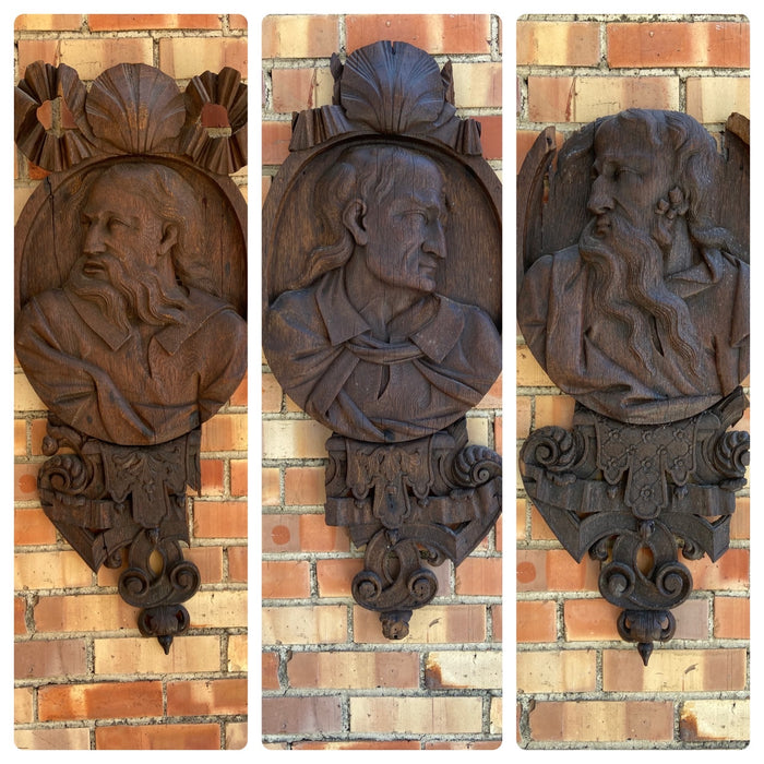 SET OF 3 CARVED FACES - AS FOUND