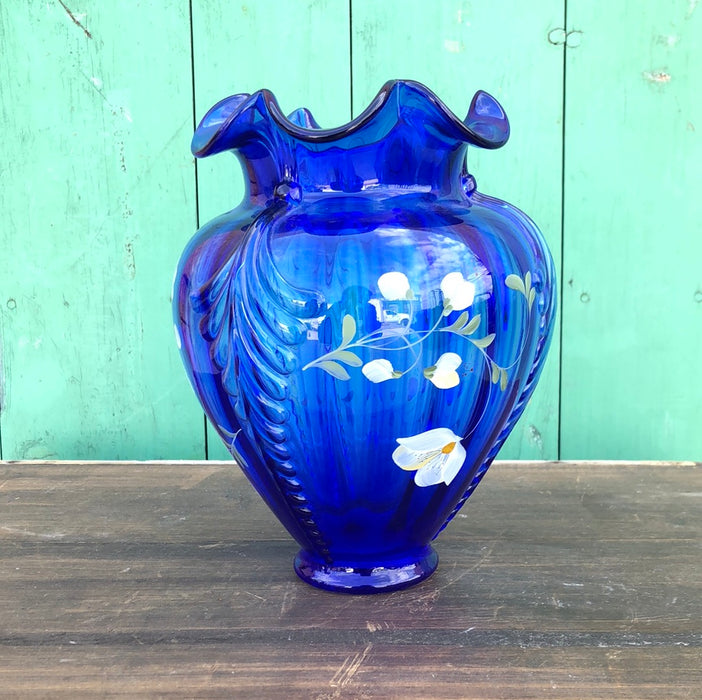 SIGNED BLUE FENTON ART GLASS VASE