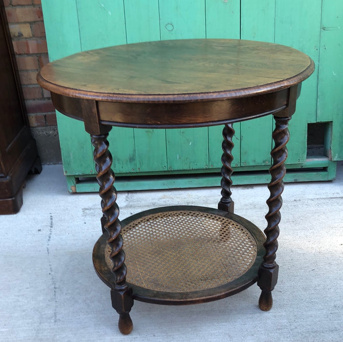 BARLEY TWIST ROUND STAND TABLE WITH CANED SHELF
