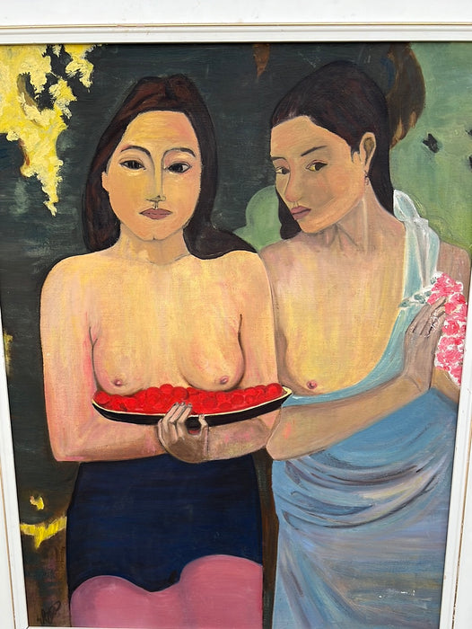 LARGE OIL PAINTING OF ISLAND GIRLS (AFTER GAUGIN)