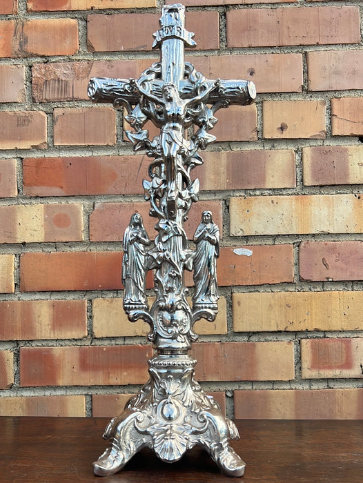 STANDING CHROME METAL CRUCIFIX