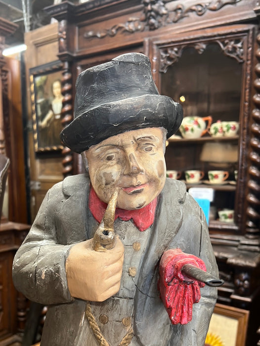 CARVED ANTIQUE CIGAR STORE STATUE OF PIPE SMOKER