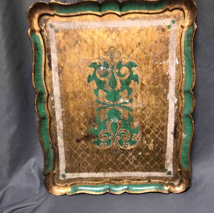 LARGE FLORENTINE RECTANGULAR TRAY WITH GOLD AND GREEN