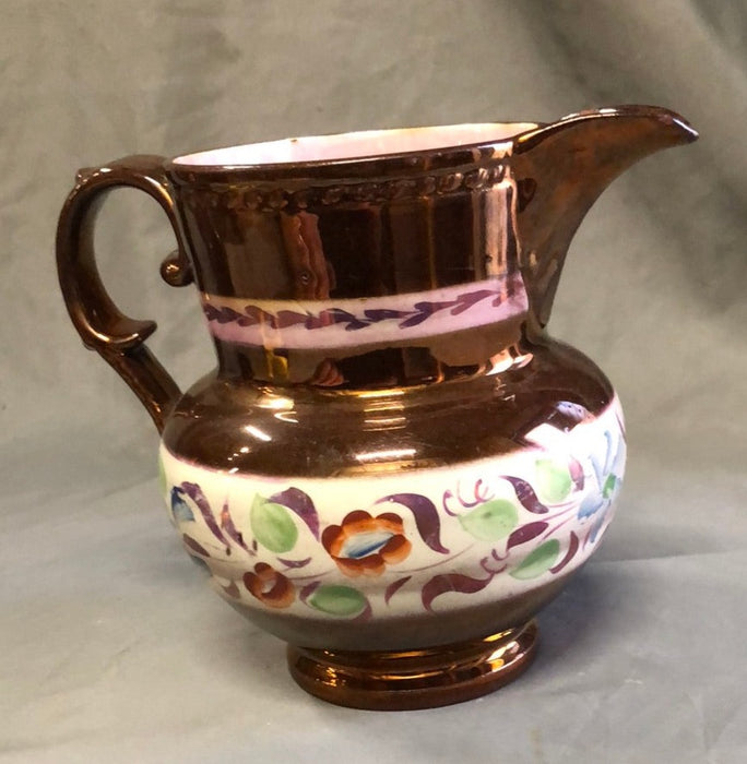 MEDIUM COPPER LUSTER PITCHER WITH FLOWERS