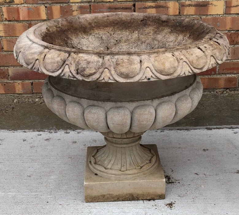 LARGE CARVED STONE PEDESTAL PLANTER