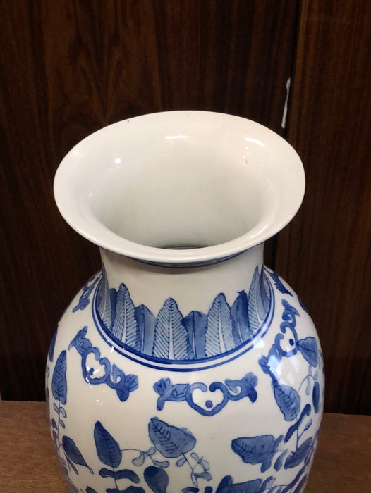 TALL BLUE AND WHITE ASIAN  VASE