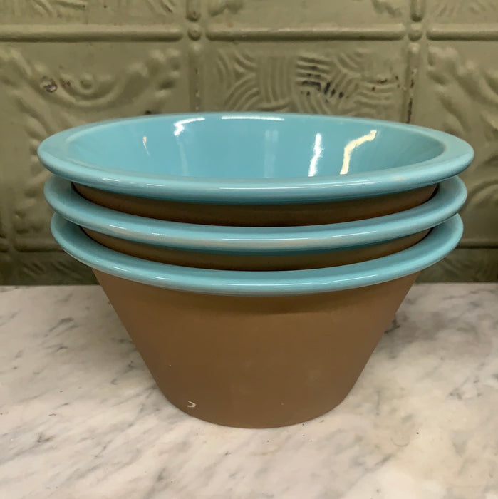 SET OF 3 AQUA GLAZED AND BROWN BOWLS - NOT OLD (IKEA)