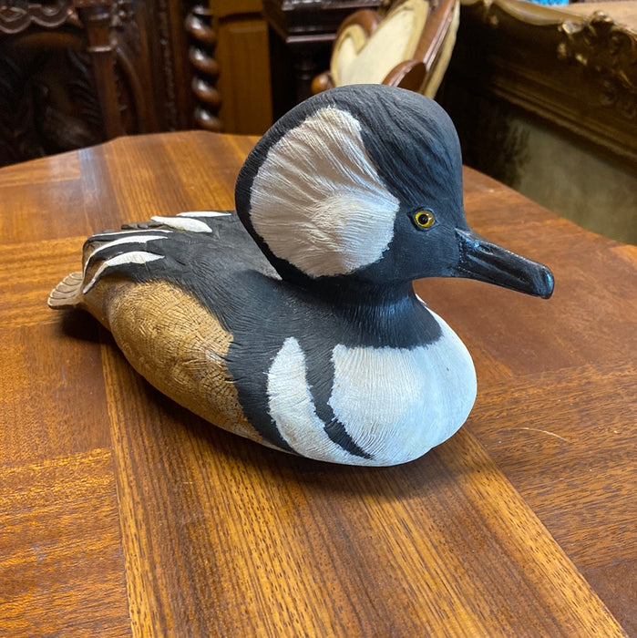 CARVED WOODEN HOODED MERSANGER DUCK DECOY