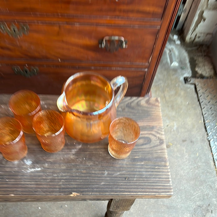 IRIDESCENT ORANGE PITCHER SET WITH 4 GLASSES