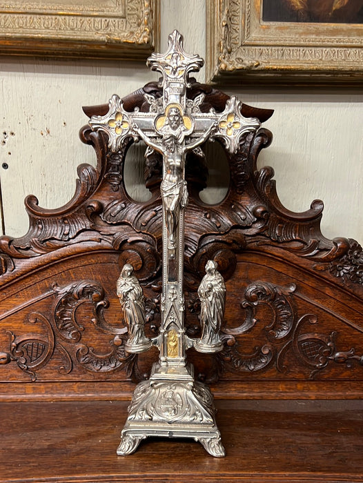 CHROME WITH GOLD HOLY FAMILY CRUCIFIX