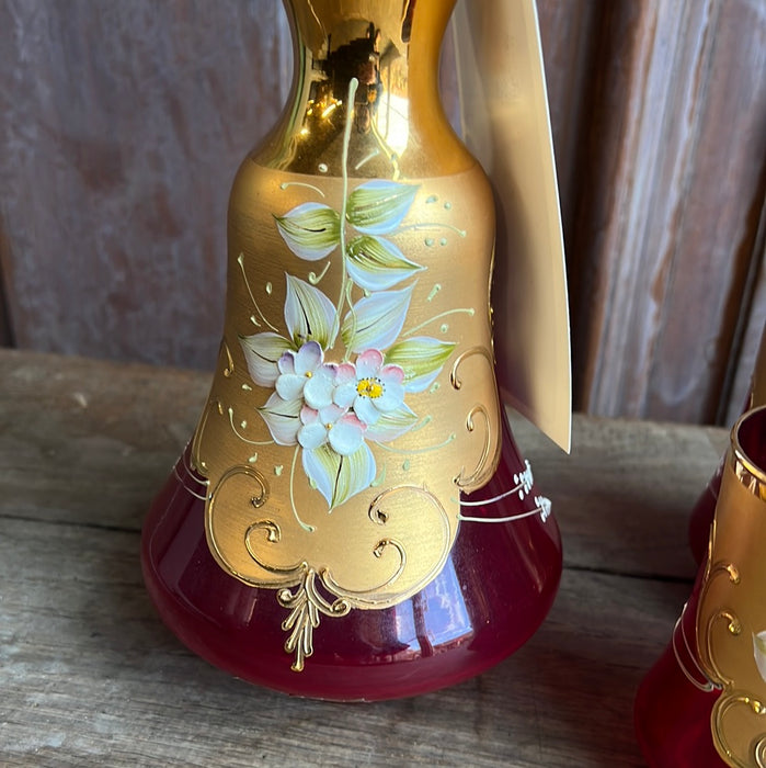 RED AND GOLD BOHEMIAN ART GLASS DECANTER SET