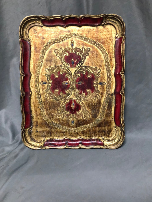 RECTANGULAR FLORENTINE TRAY WITH RED AND GOLD