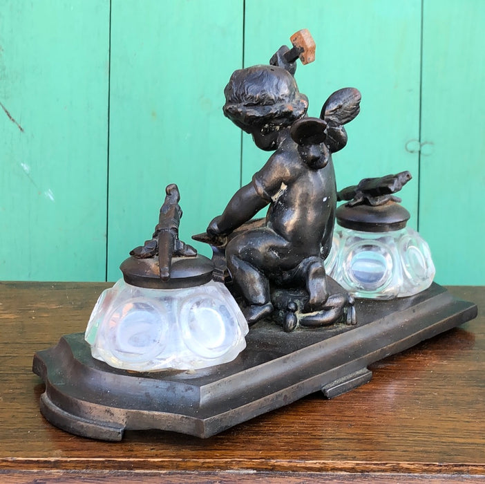 CUPID BRONZE FINISH INKWELL