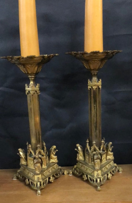 PAIR OF BRASS CHURCH ANGEL CANDLESTICKS