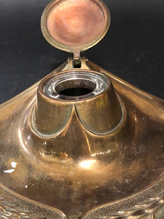 LARGE BRASS INKWELL WITH FESTOONS