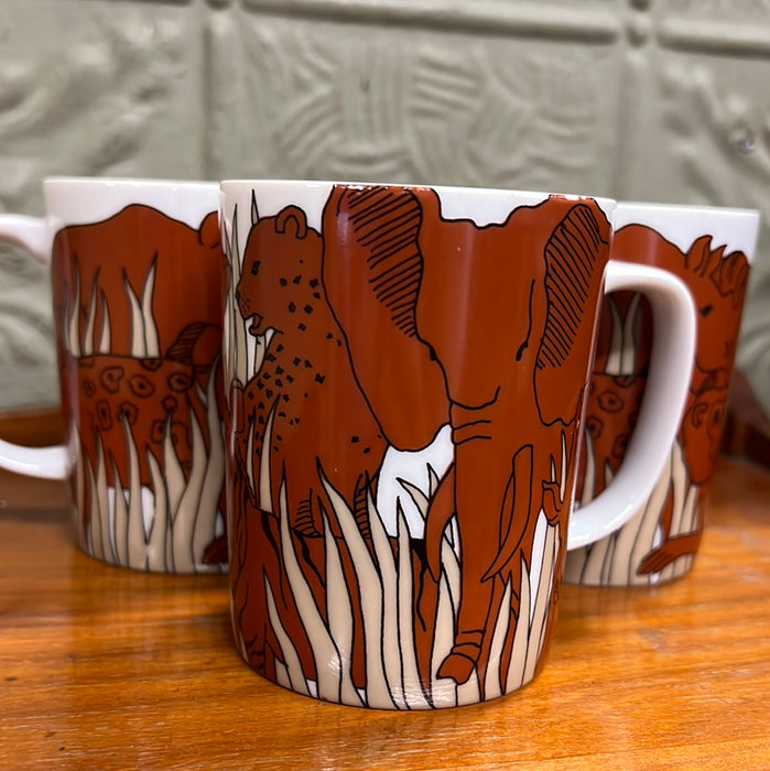 SET 4 OF FITZ AND FLOYD 1979 AFRICAN ANIMALS MUGS