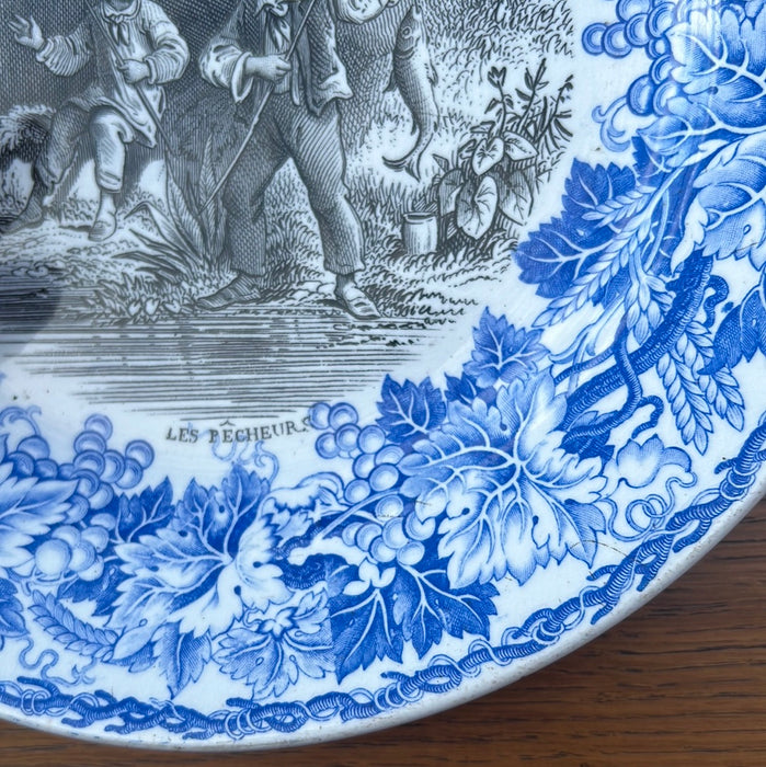 BLUE AND BLACK TRANSFERWARE IRONSTONE PLATE - EACH