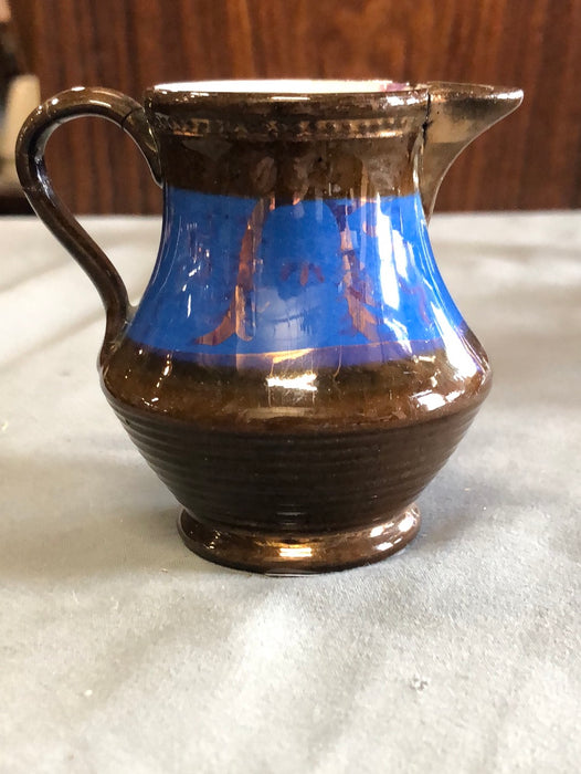 TINY COPPER LUSTER PITCHER WITH BLUE BAND