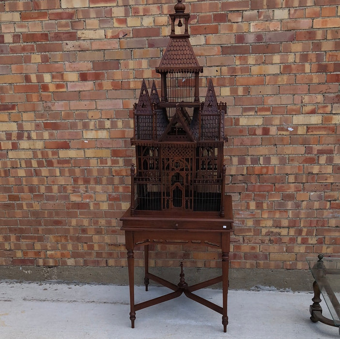 MAHOGANY VICTORIAN STYLE BIRD CAGE