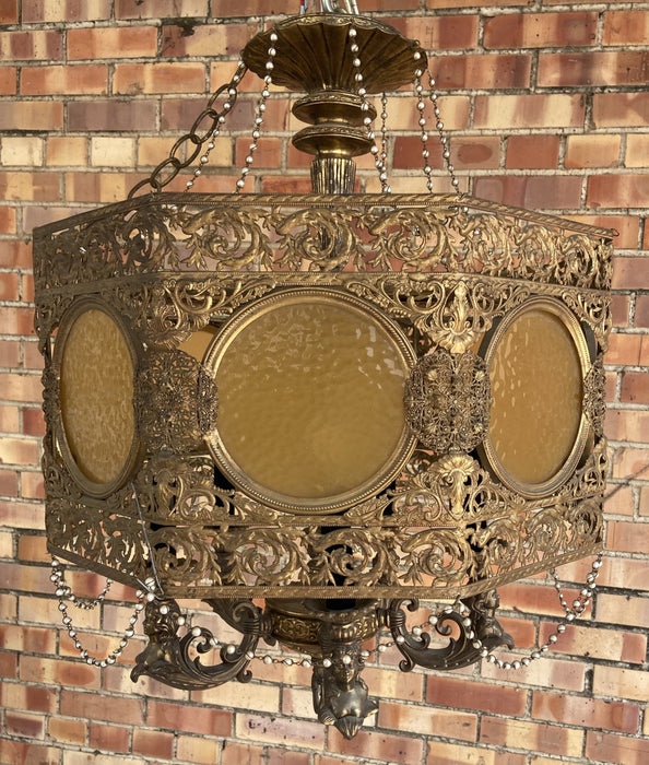 HOLLYWOOD REGENCY BRASS CHANDELIER