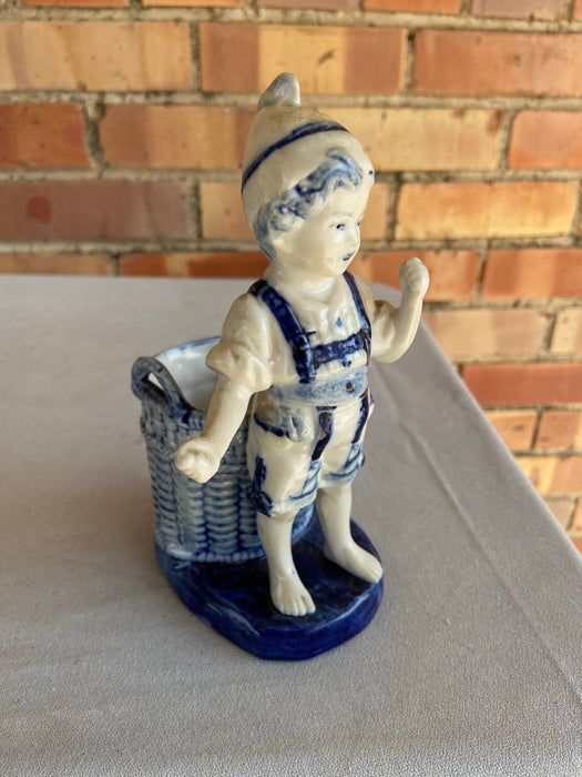 DUTCH BOY DELFT FIGURE WITH PLANTER BASKET - AS FOUND