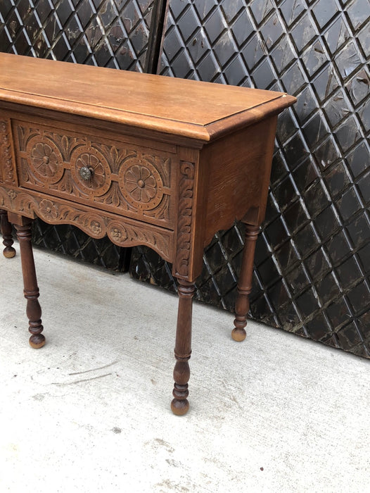 2 DRAWER OAK FLORETTES CARVED CONSOLE TABLE