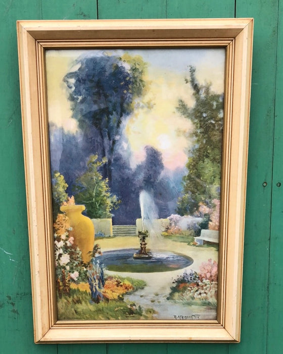 VERTICAL PRINT OF A FOUNTAIN BY R, ARKINSON FOX