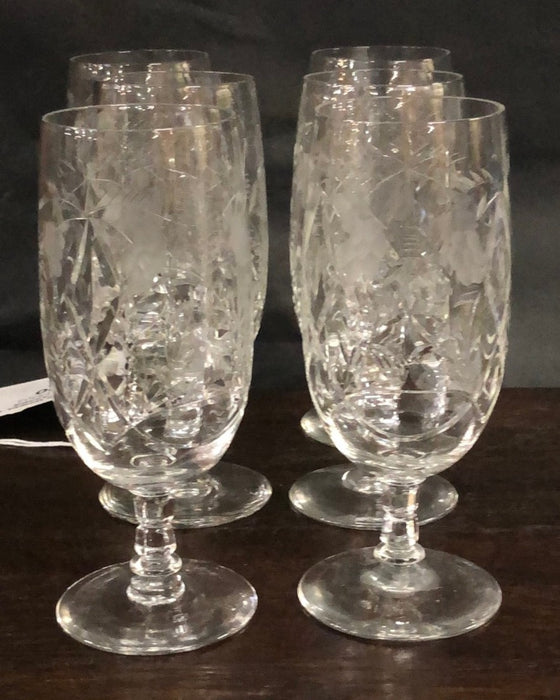 SET OF 6 WHEEL CUT CRYSTAL STEM GLASSES