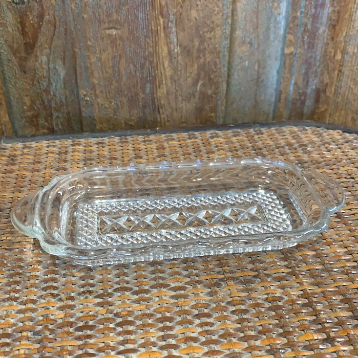 SMALL RECTANGULAR CLEAR GLASS DISH WITH HANDLES