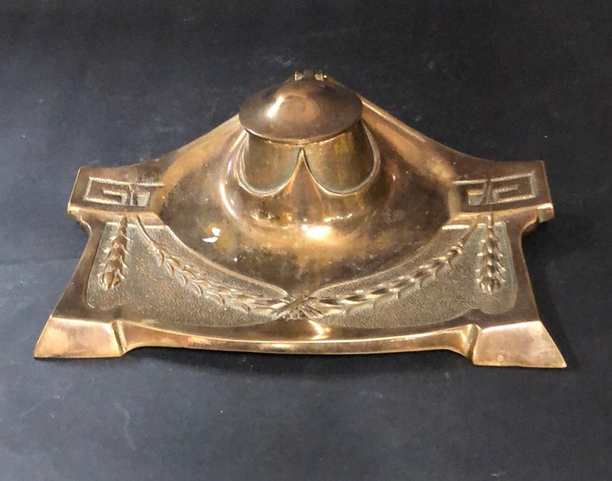 LARGE BRASS INKWELL WITH FESTOONS