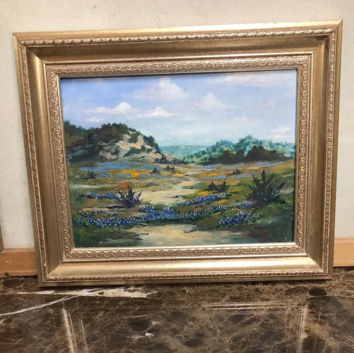 SMALL FRAMED BLUEBONNET OIL PAINTING